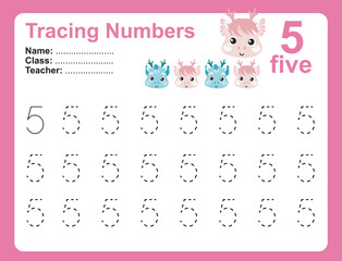 Trace and write number for children. Exercise for children to recognize the number. Educational worksheet for preschool. Vector file.