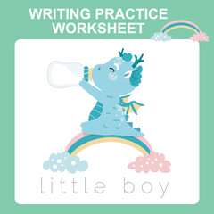 Writing practice worksheet. Writing the letters in English. Kids educational game. Printable worksheet for preschool. Exercises lettering game for kids. Vector file.