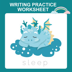 Writing practice worksheet. Writing the letters in English. Kids educational game. Printable worksheet for preschool. Exercises lettering game for kids. Vector file.