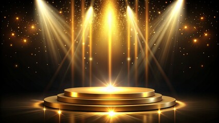 Elegant golden scene podiumdiagonal glowing with lighting effect sparkle on black background