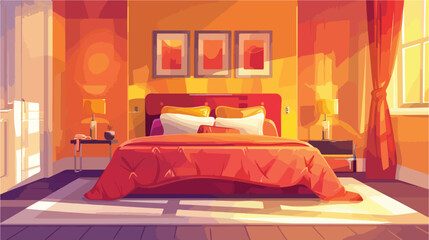 Stylish interior of bedroom with comfortable bed Vector