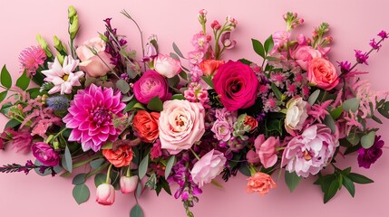 a bouquet of flower on pink background