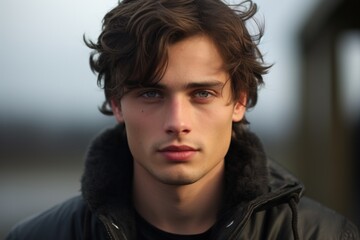 Brooding young man with windswept hair