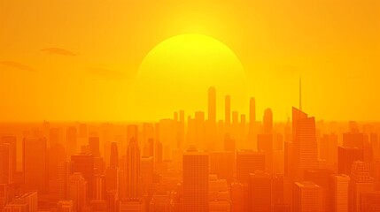  futuristic cityscape under siege by heat waves, with a visibly larger sun 