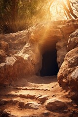 Mysterious cave entrance in the desert