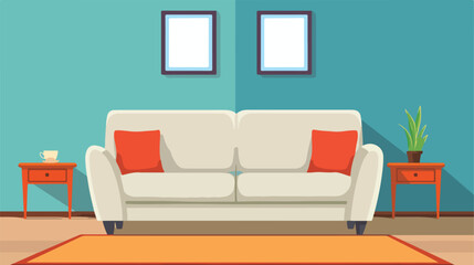 Stylish sofa near color wall in room Vector style vector