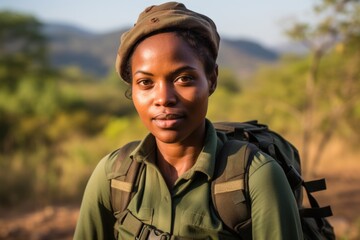 Portrait of a female park ranger in the wilderness