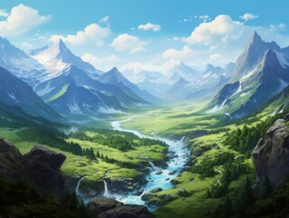 Majestic Mountain Landscape with Flowing River