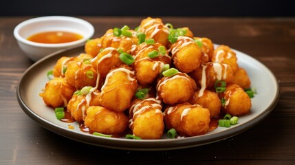 Delicious fried chicken bites with sweet and spicy sauce