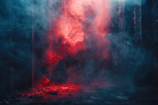 Crimson Cutters: Smoke and Light in a Moody Cinematic Scene