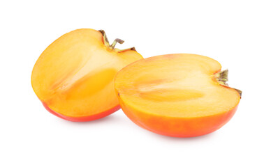 Pieces of fresh persimmon fruit isolated on white