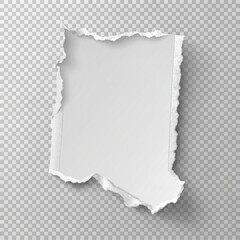 Blank white torn newspaper piece, Isolated on transparent PNG background