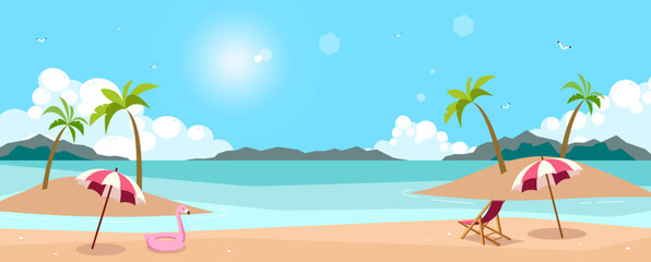 Obraz premium summer vector background with beach illustrations for banners, cards, flyers, social media wallpapers, etc.