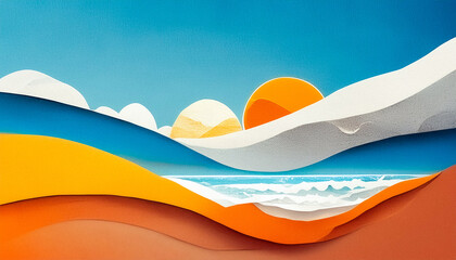 Sea sand sun scape for summer background Seamless paper cut design