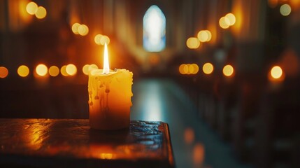 A close-up shot of a candle flame flickering in a church, symbolizing the spiritual illumination and renewal associated with Whit Monday.