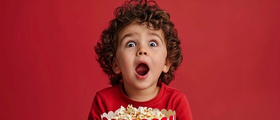 Child with popcorn front view
