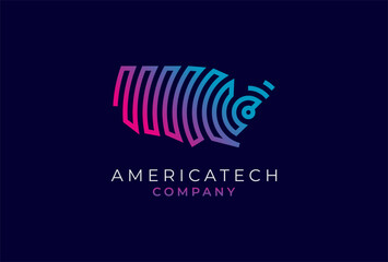America Logo, America logo with technology style, USA map design logo template, vector illustration