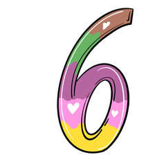 Colorful number 6 , from 0 to 9  Cartoon PNG number decorative for education and  Kids learning