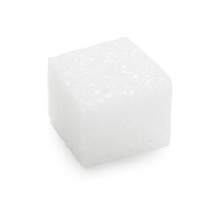 One refined sugar cube isolated on white
