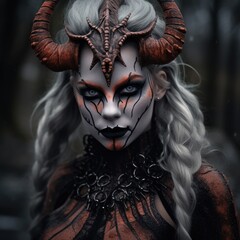 Demonic Horned Creature with Dramatic Makeup