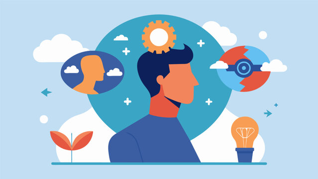 The the demonstrates how to use cognitive reframing to reframe negative thoughts into more positive and empowering ones.. Vector illustration