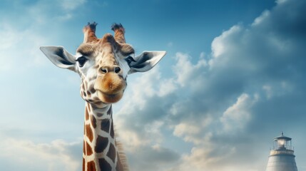 Naklejka premium Curious Giraffe in the Sky