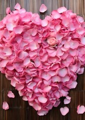 Heart-shaped arrangement of pink rose petals