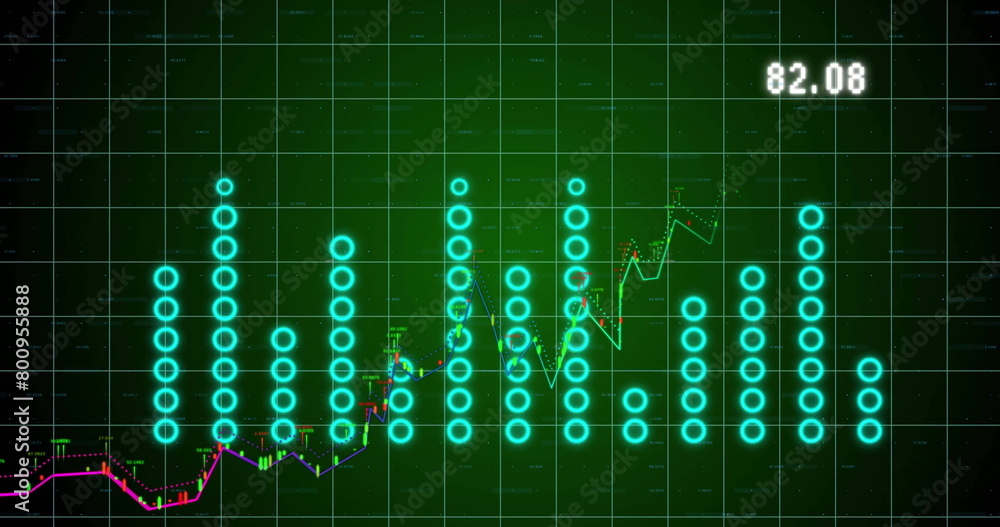 Poster image of statistics and financial data processing over dark background