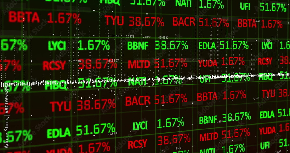 Poster image of statistics and financial data processing over black background