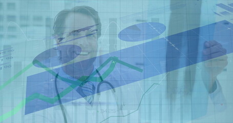 Image of data processing over caucasian male doctor