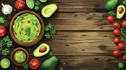 Obraz na płótnie Canvas Tasty guacamole with ingredients on wooden background