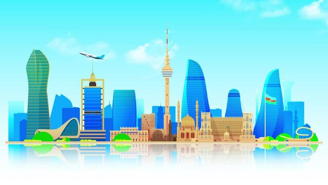 Baku architecture line skyline 4k 