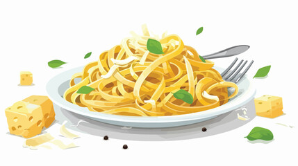 Tasty pasta with Parmesan cheese on white background