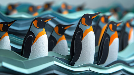 penguins colony, papercut style