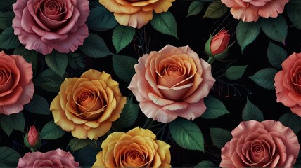 Abstract background with colorful roses.