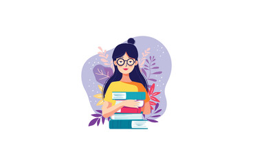 Book lady vector illustration flat design logo