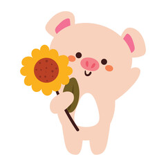 hand drawing cartoon pig. cute animal doodle