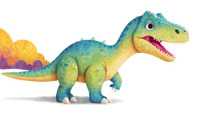 A delightful image of a blue dinosaur with a friendly smile and rosy cheeks portrayed in a whimsical style for kids