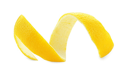 One fresh lemon peel isolated on white