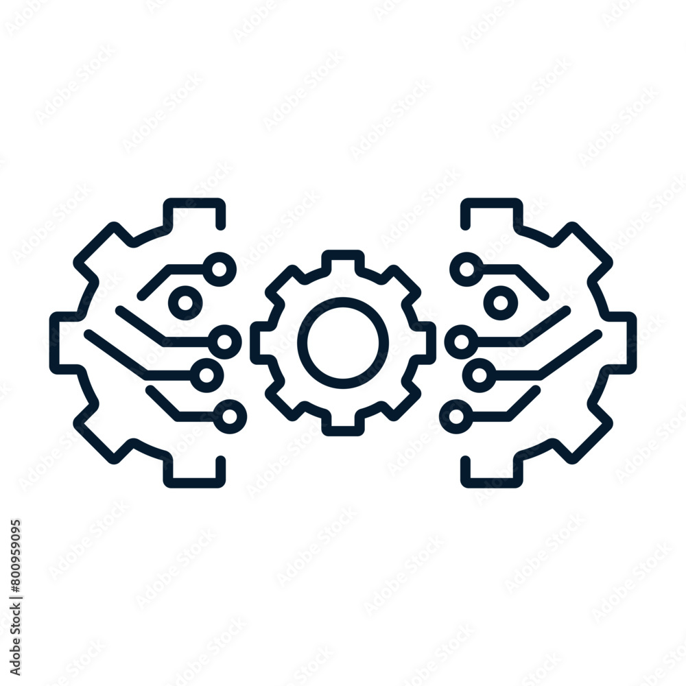 Poster concept of electronic systems management. vector linear icon isolated on white background.