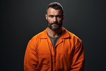 Obraz premium Caucasian male prisoner, aged 35, wearing a modern orange jumpsuit, symbolizing the struggle for justice and redemption within the criminal justice system