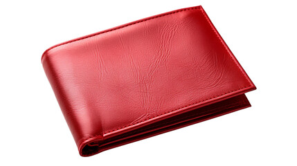 A vibrant red leather wallet placed on a clean white background on transparent background