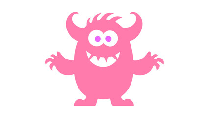 pink cartoon monster with horns smiling, cute pink monster smiling