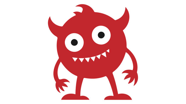 red cartoon devil with round tilted head, cute monster