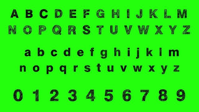 Complete Set of Capital and Lowercase Alphabet and Numbers  Scribble Animation Video with green screen background