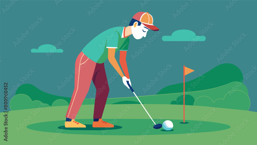 Poster a golfer on the putting green using a neural implant to perfect their putting stroke and read the gr