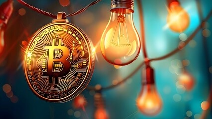 Bitcoin Symbol Illuminated in Bokeh Background, Representing Cryptocurrency Innovation. Concept Cryptocurrency, Bitcoin, Innovation, Bokeh, Illuminated
