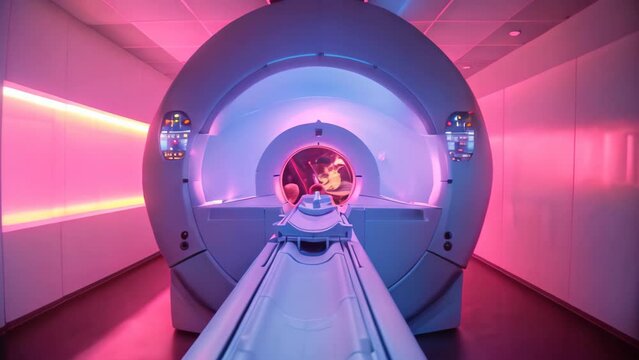 Witness the captivating intersection of sportsmanship and motion as a bowling ball exuberantly rolls through a tunnel, A bright, colorful world seen through the lens of an MRI machine