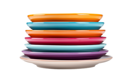 A colorful stack of plates stands tall on top of each other
