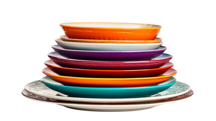 A vibrant, striking stack of colorful plates balanced on top of each other - Powered by Adobe